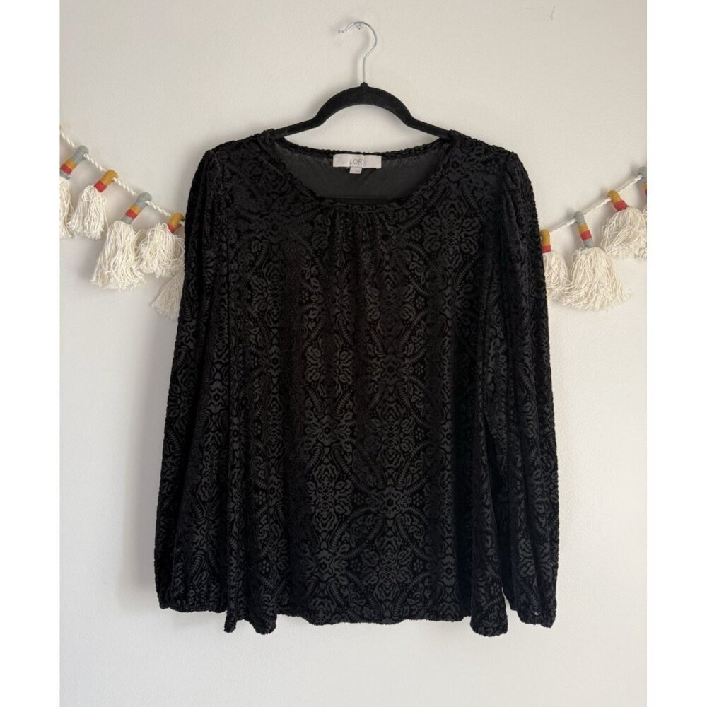 Loft Black Suede Paisley Relaxed Fit Sheer Top Whimsigoth Fairy Feminine L